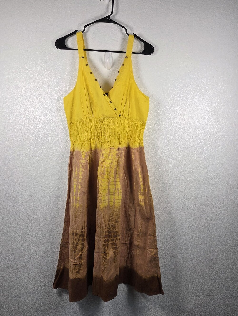 Studio West Women's Size S Yellow and Brown Sleeveless Midi Dress
